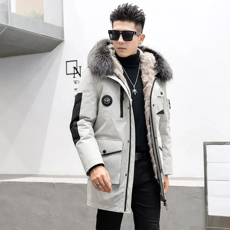 2023 Winter New Parkas Men's Hooded Mid Long Natural Mink Fur Coat Men Real Fur Jacket Male Clothing Casaco Masculino FCY5597