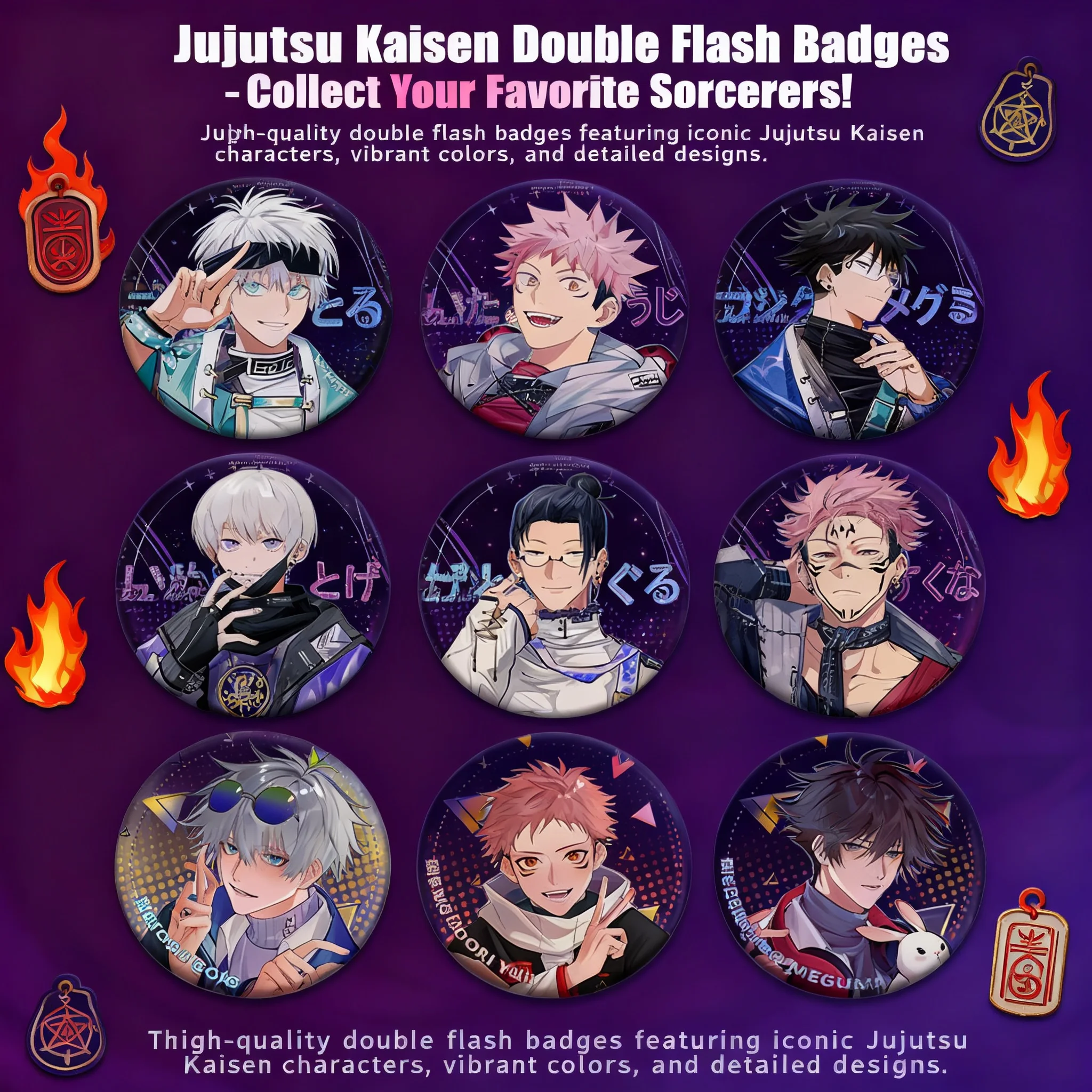 

Коллекция эмалевых значков и брошей по аниме Jujutsu Kaisen: 58 значков с изображением всех персонажей, включая Сатору Годжо, Мегуми Фушигуро, Юдзи Итадори