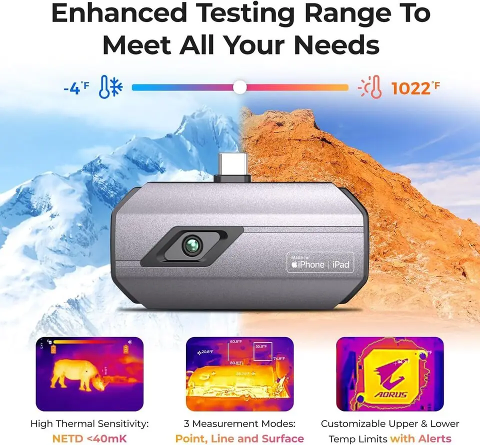 TOPDON TC002 IR Thermal Imaging Camera Infrared Imager LT Pro-Grade Temperature Accuracy For IOS 256x192 High Resolution