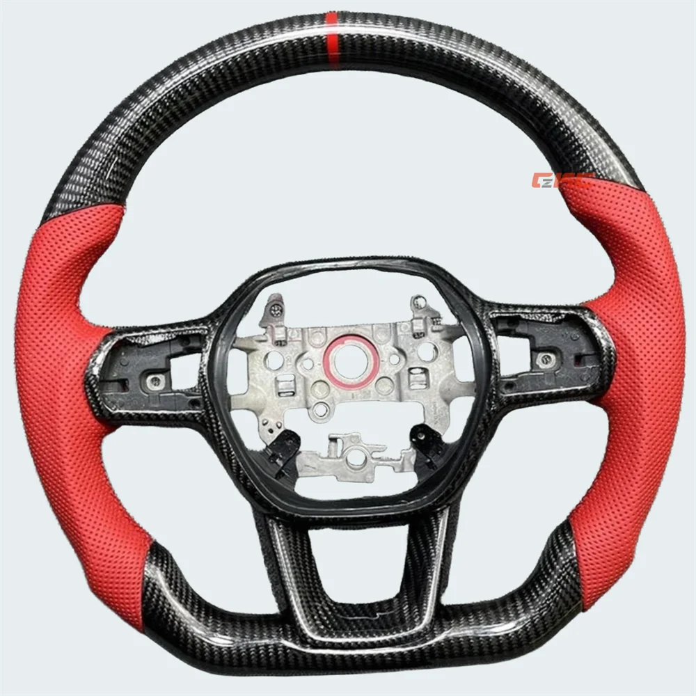 

Customized Carbon fiber Red Perforated Leather D-Shaped Steering Wheel For HONDA CIVIC11th 2021 2022 2023 2024