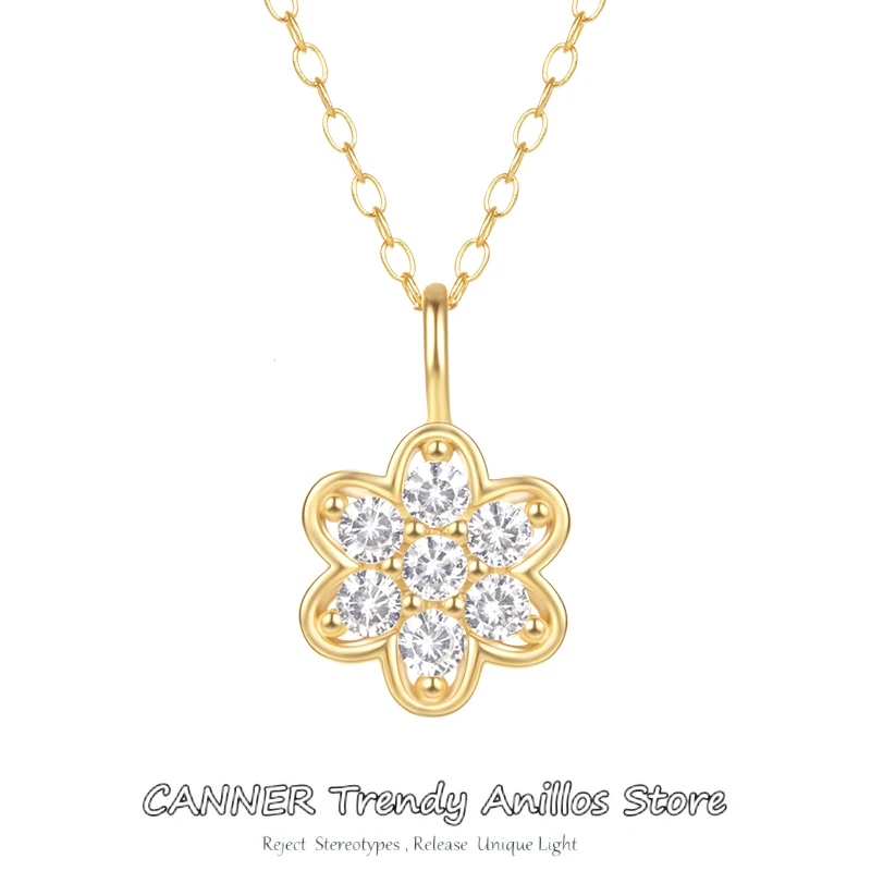 CANNER Elegant Zircon Flower Pendant Necklace for Women 925 Sterlin Silver Charm Blooming Flower Choker Chain Necks Fine Jewelry