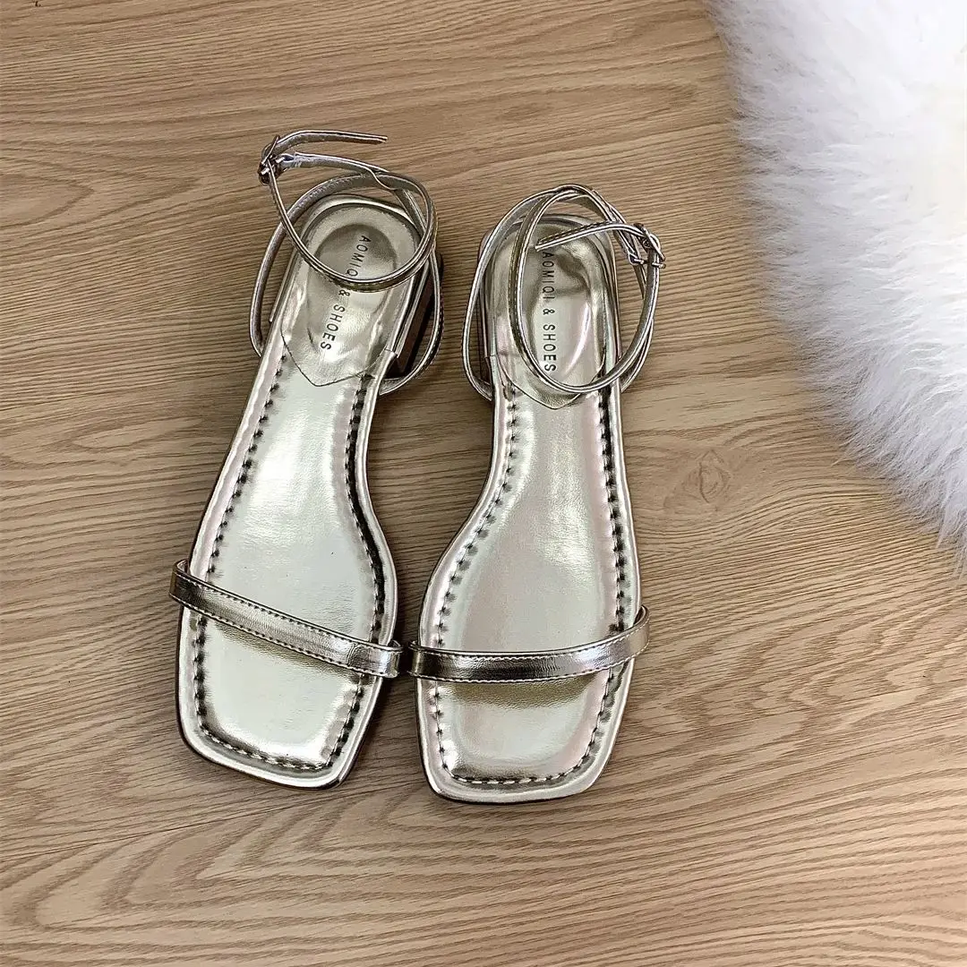 Bailamos Summer Women Sandals Low Round Heel Narrow Band Gladiator Shoes Casual Sandal Ladies Casual Outdoor Beach Slides Mujer