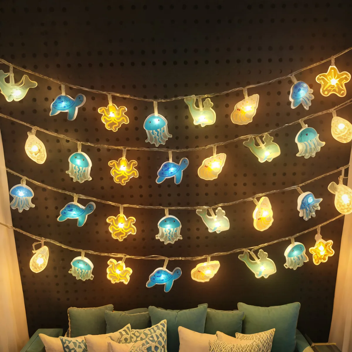 Underwater Creature Acrylic String Lights, Cute Jellyfish Turtle Octopus Whale Lights, Nautical Warm Lamp for Bedroom Decoration