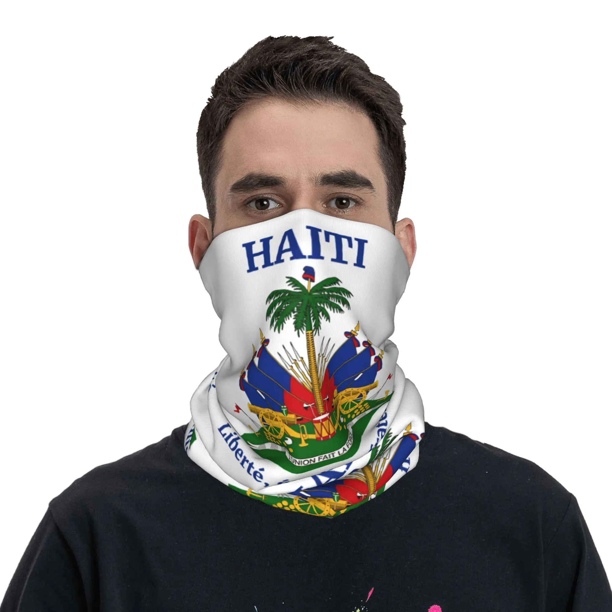 Haiti Haitian Flag Bandana Neck Cover Printed  Wrap Scarf Multifunctional Cycling Scarf Riding for Men Women Adult Windproof view 2