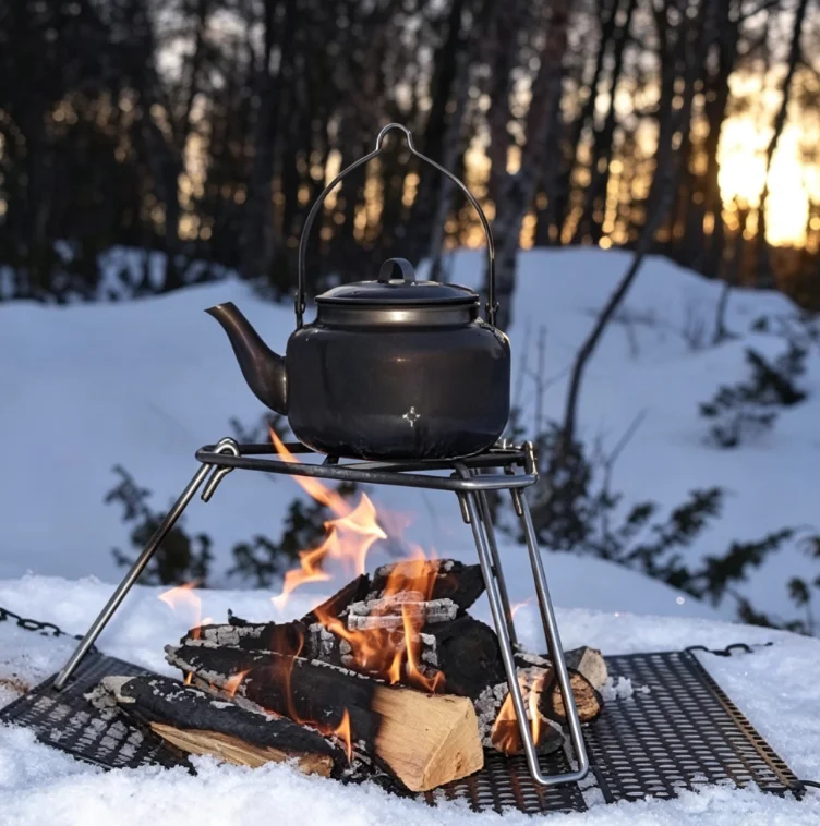 Portable Folding Triangle Fire Stand Galvanized Iron Camping Pot Kettle Support Rack Outdoor Bushcraft Bonfire Cooking Stove