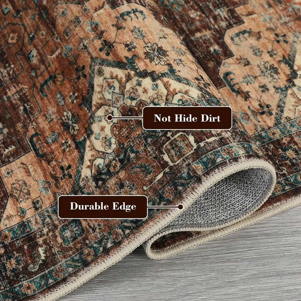 

Room Decor Vintage Floral Brown Area Rug For Living Room Oriental Machine Washable Stain Resistant NonShedding Indoor Rug For D