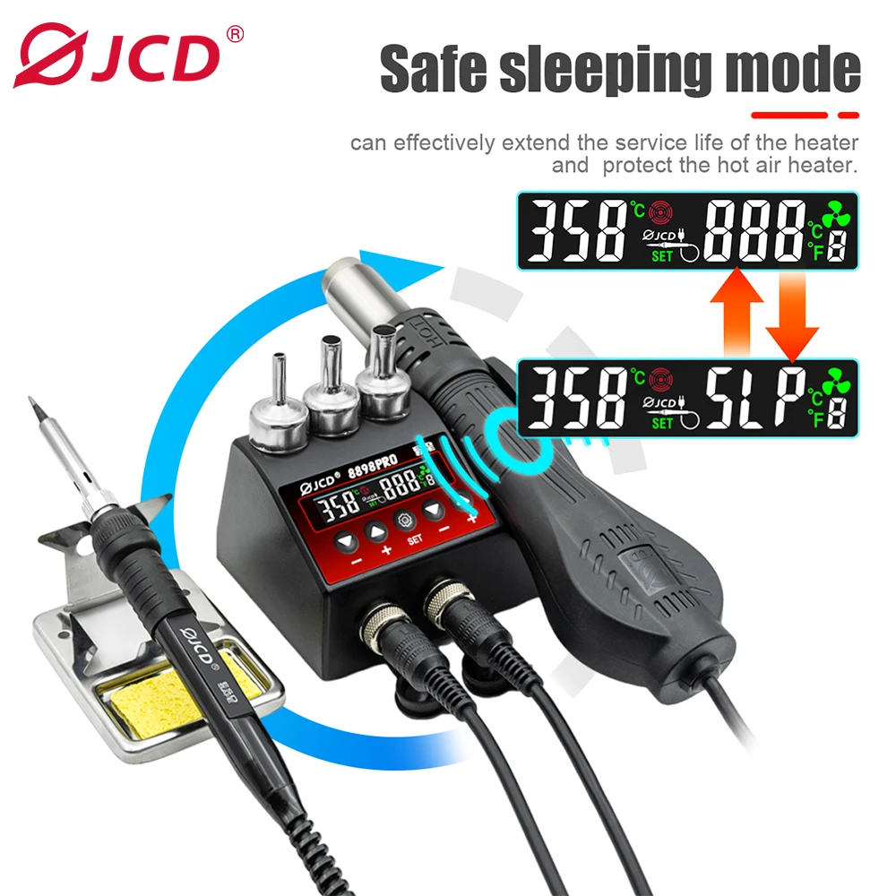 

JCD 8898Pro 2 in 1 Soldering Station 750W LCD Digital Display Hot Air Station Wall-mounted Welding Rework Station Solder Tools