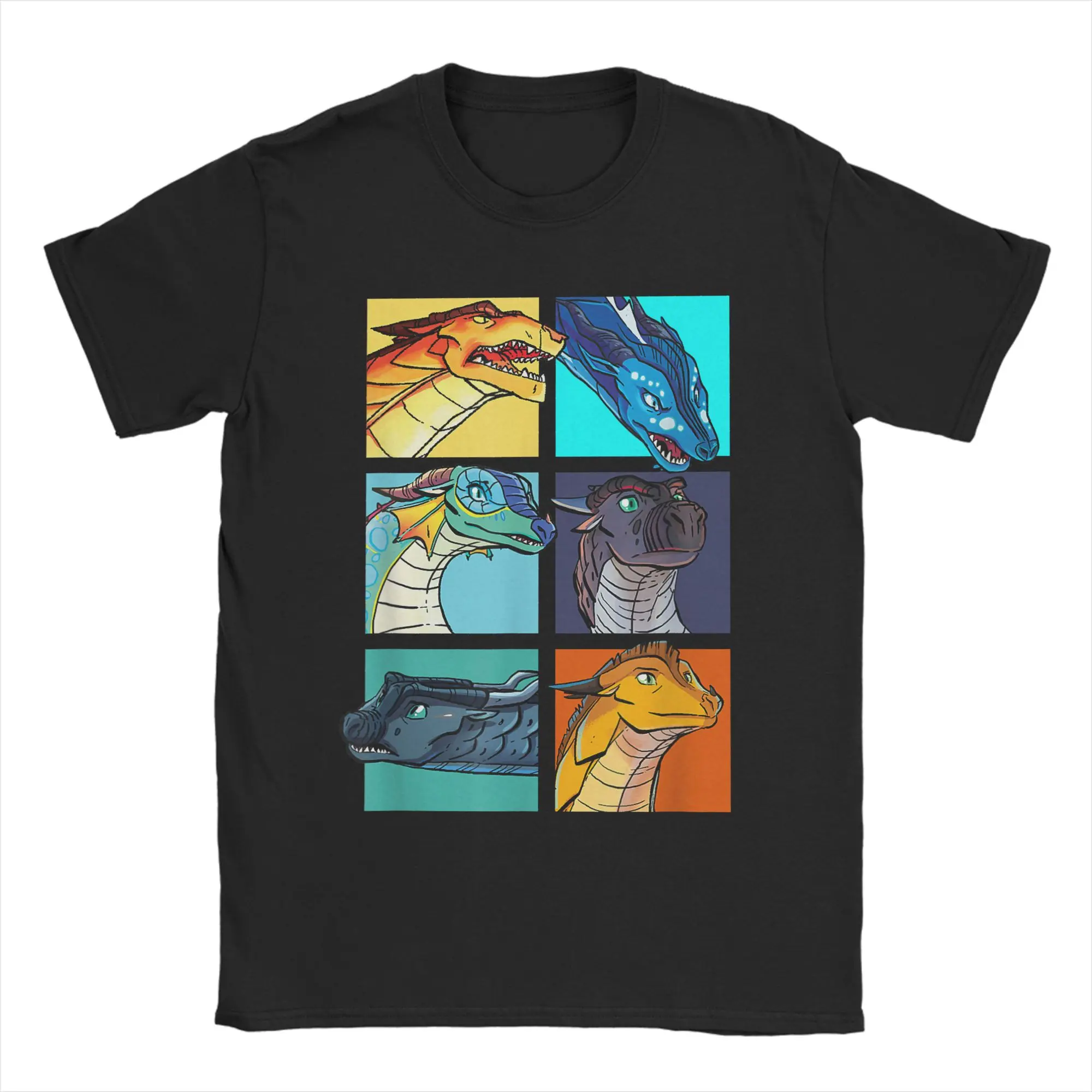 Novelty Wings of Fire Character Squares T-Shirt for Men Round Neck Pure Cotton T Shirts Dragons Short Sleeve Tees Gift Idea Tops