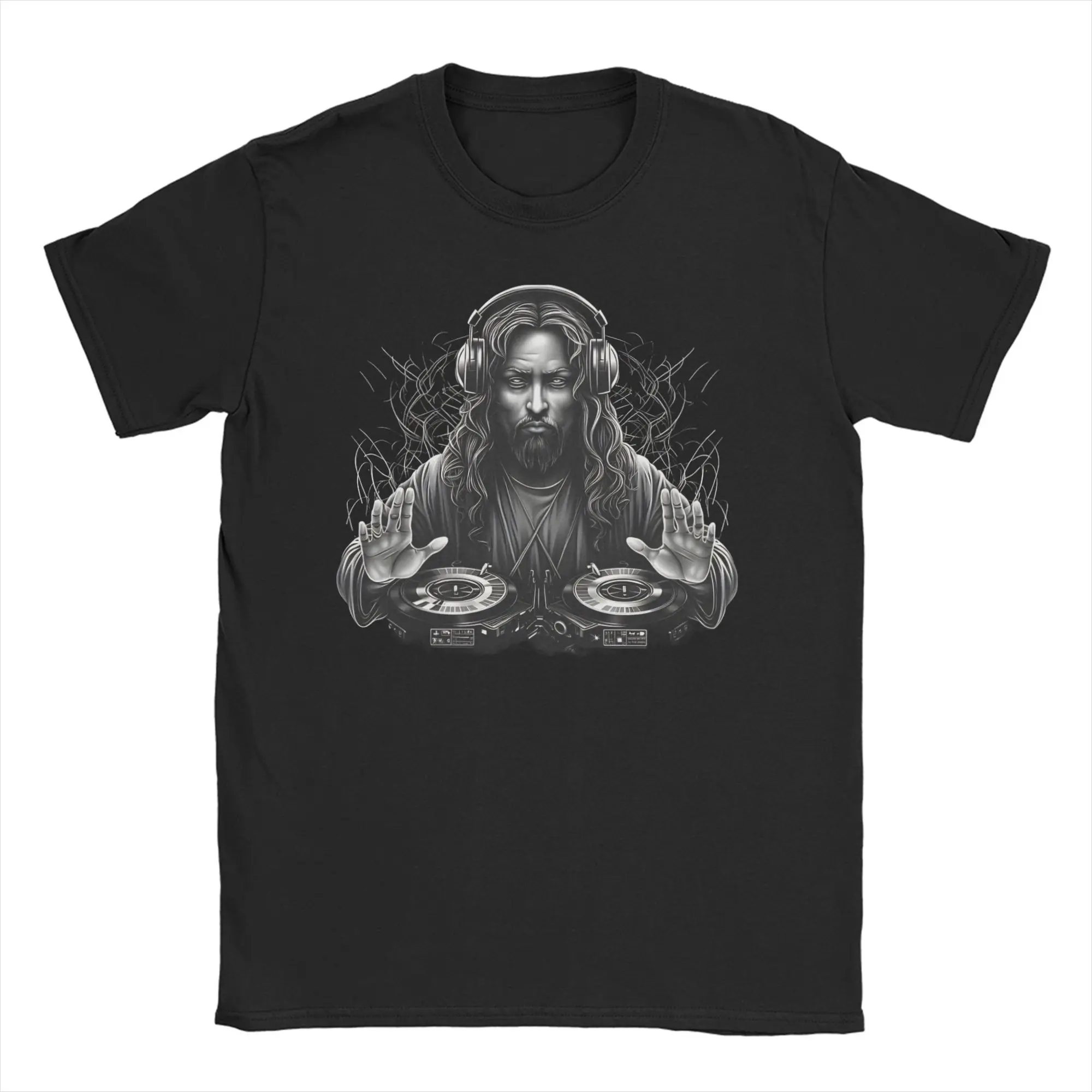 Camiseta DJ Jesus Rave para homens e mulheres, camiseta hipster de manga curta com gola redonda, algodão puro, roupas plus size