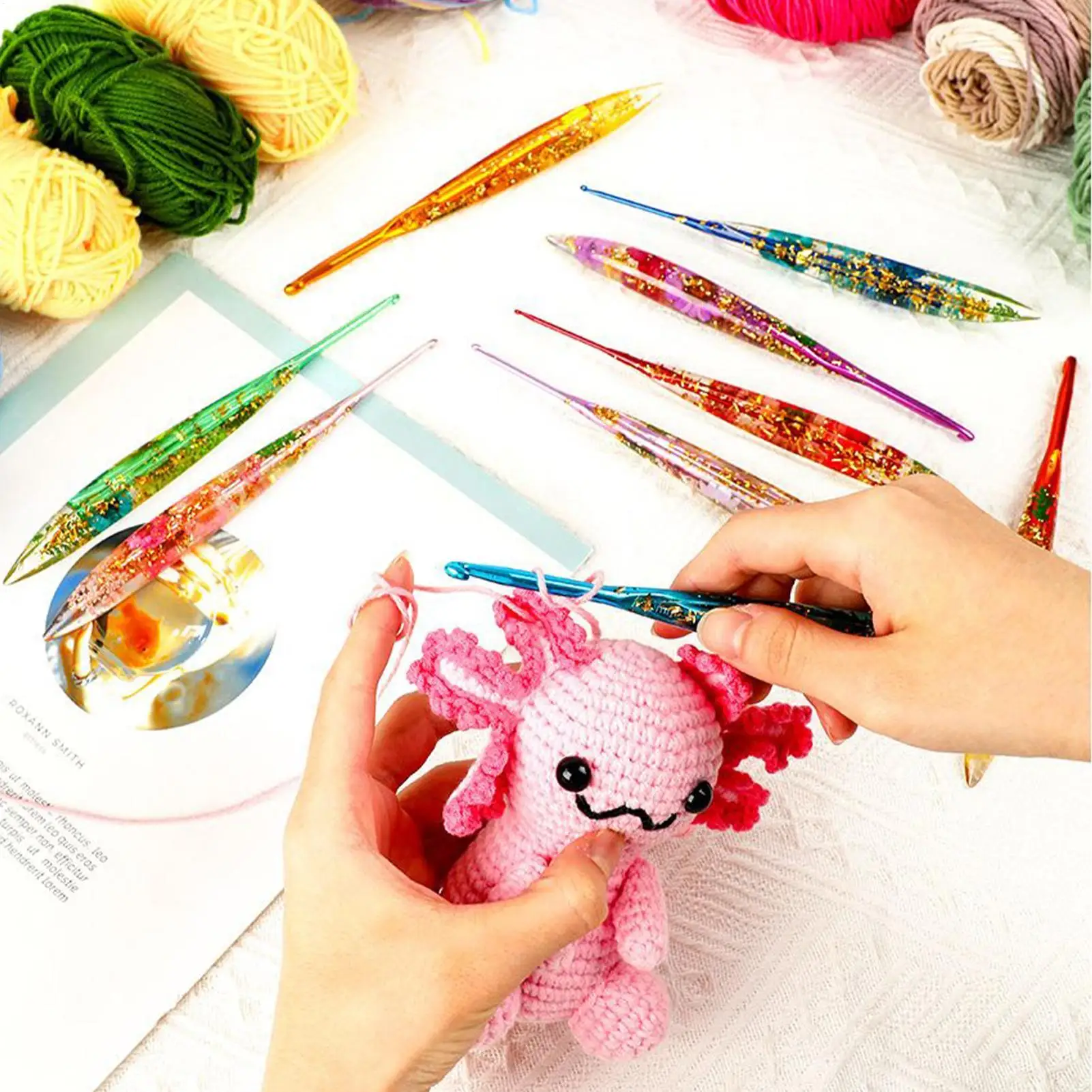 الكروشيه السنانير مجموعة 9 قطع أنيق مريح الراتنج الأزهار الغزل نسج الحرفية الفن اليد الحياكة السنانير ل بطانية دمية قبعة وشاح #2