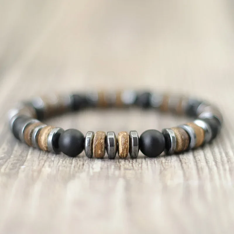 New Vintage Men bracciale Stone bracciale in legno naturale Homme ematite Tiger Eyes brazlet Coconut Bead Brazalete Pulsera Hombre