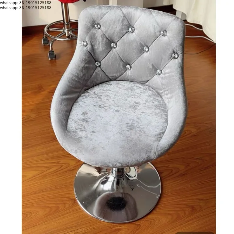 European Style Bar Stool Pub Chair Adjustable Swivel Salon Stool Beauty Counter with Backrest  Flannel Make Up Chair