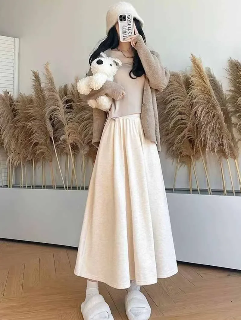Smvp High Quality Knitted Long Skirt Women Autumn Winter Thick Warm A-Line Skirt Female Solid Casual Wild High Waist Skirts