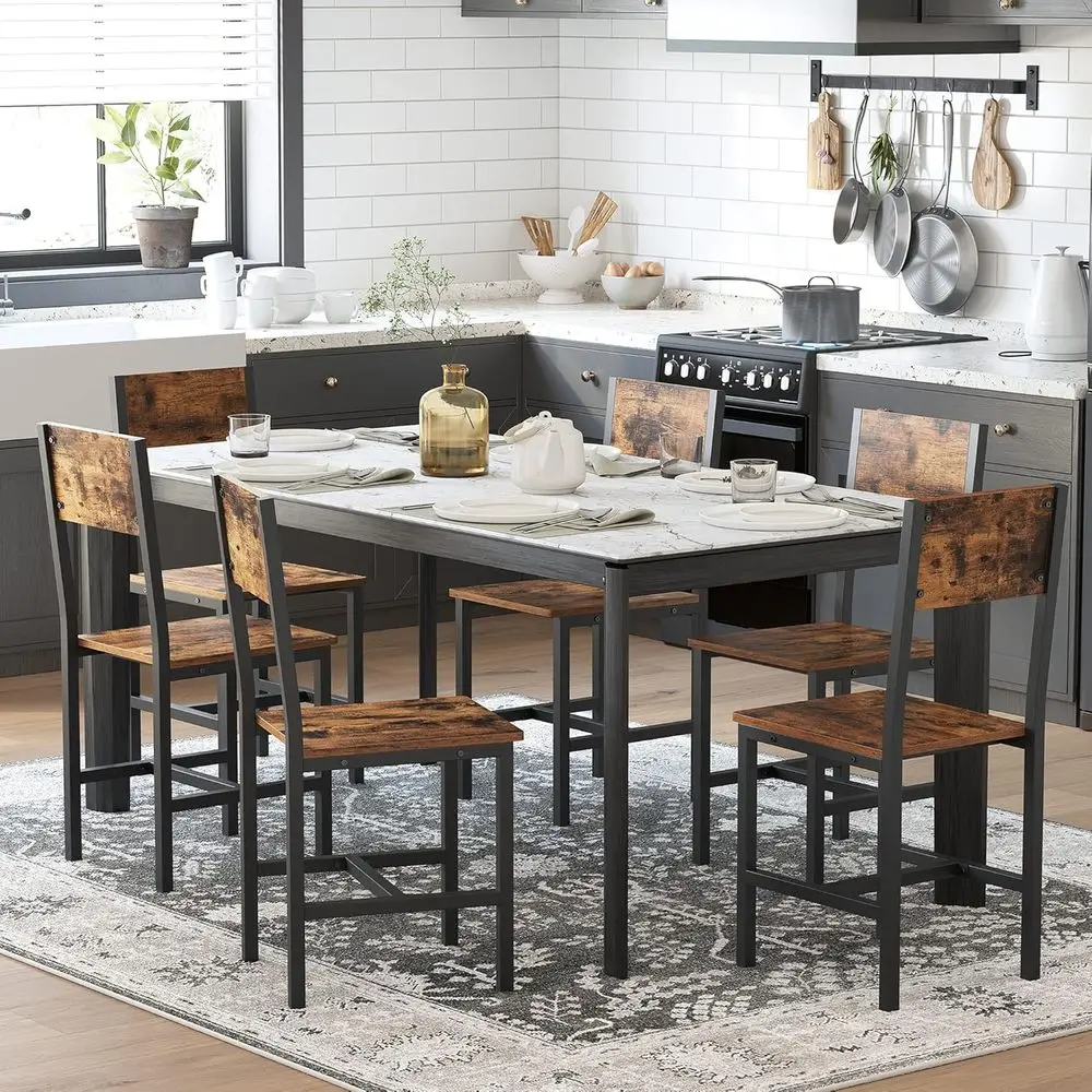 

6-Piece Wooden Dining Chair Set with Metal Accents, Comfortable Seats, Suitable for Kitchen, Bedroom, Living Room, Rustic Brown