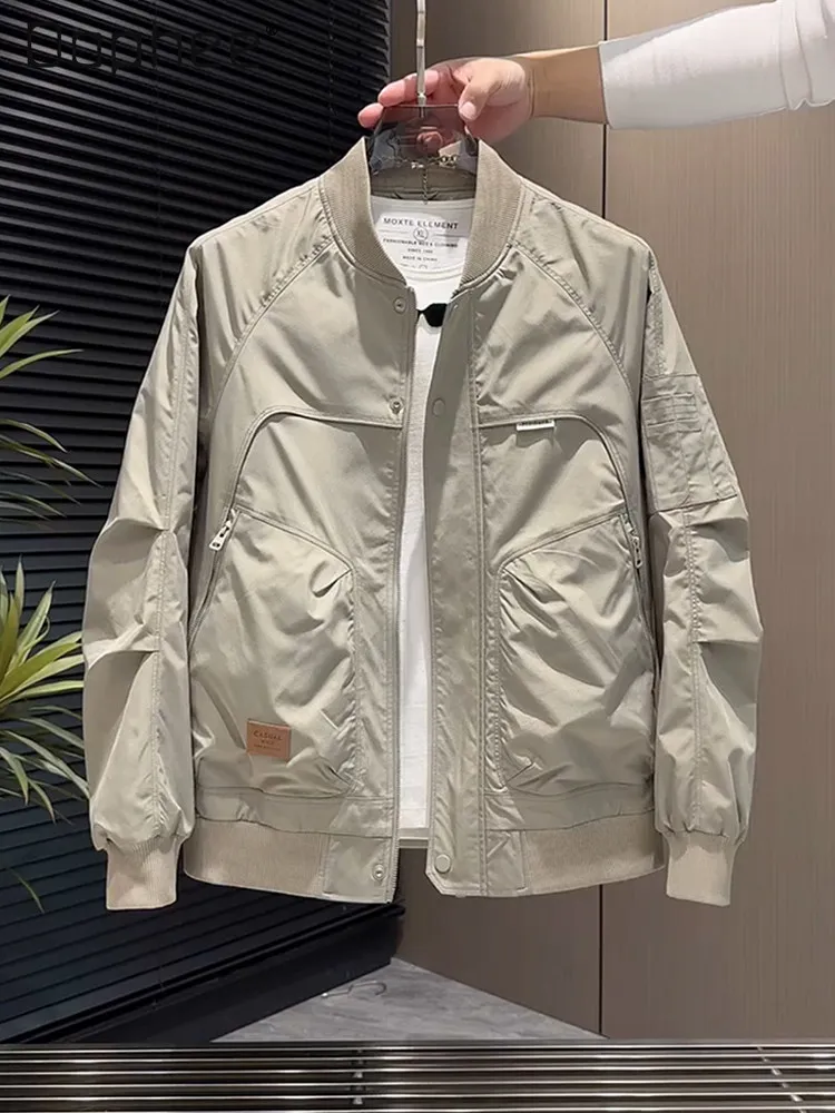 Men's Spring Autumn New Khaki Navy Blue Black Red Bomber Jacket Casual Loose Multi-pocket Streetwear Lightweight Coat