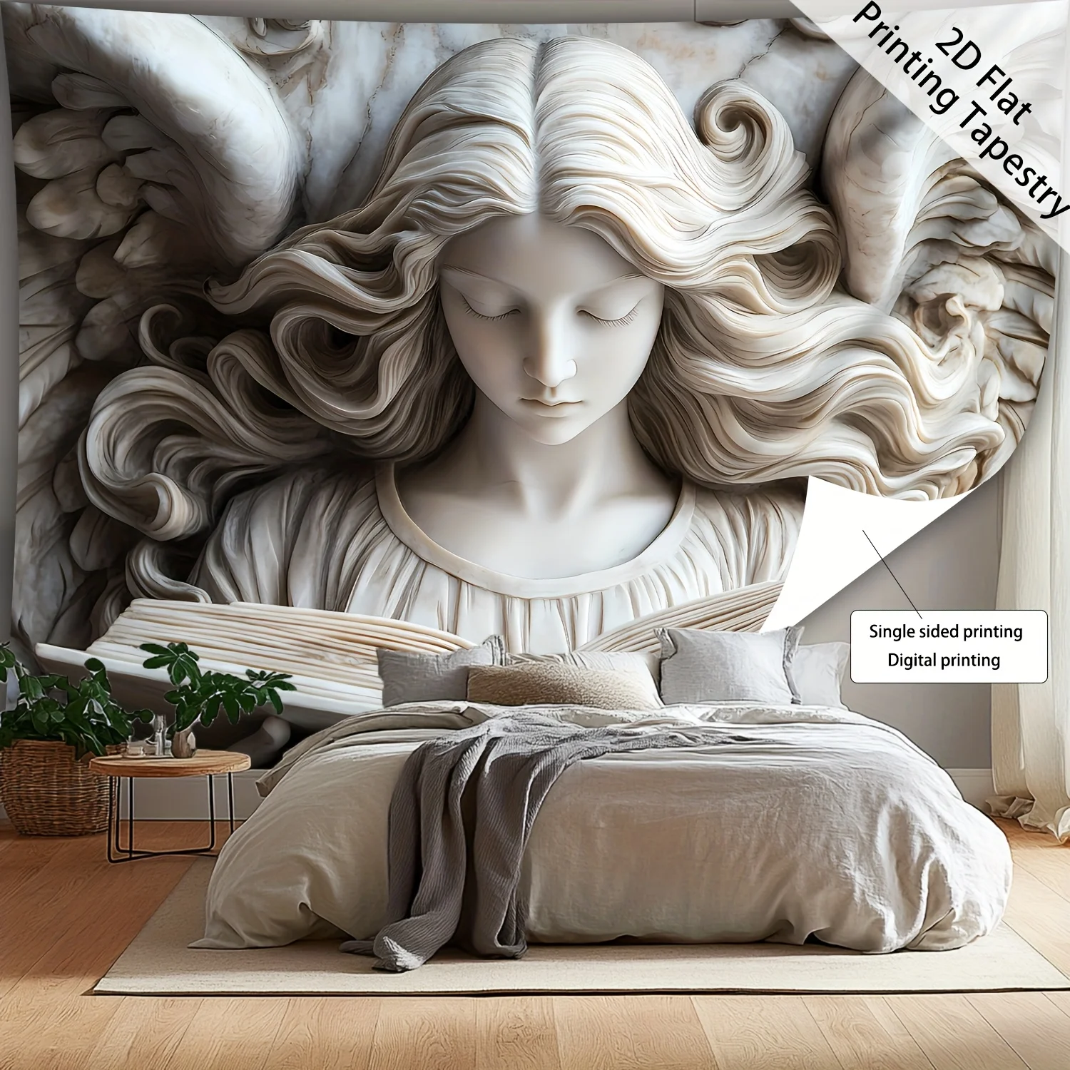 Serene Angel Face Scene Tapestry Winged Figure Divine Beauty Wall Hanging for Bedroom or Living Room Decoration