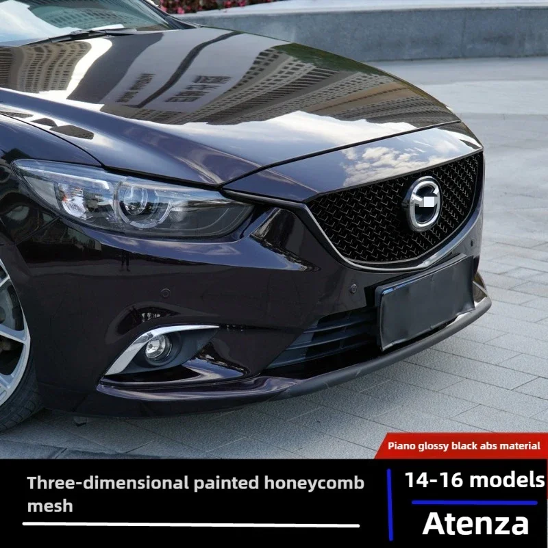 Suitable for 14-19 Mazda 6 Atenza honeycomb grille modified with glossy black logo piano lacquer front grille