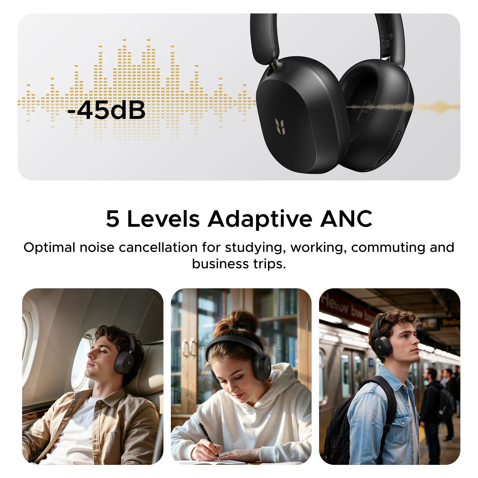 Wireless Over-Ear Headphones with 45dB Hybrid ANC, 112H Playtime