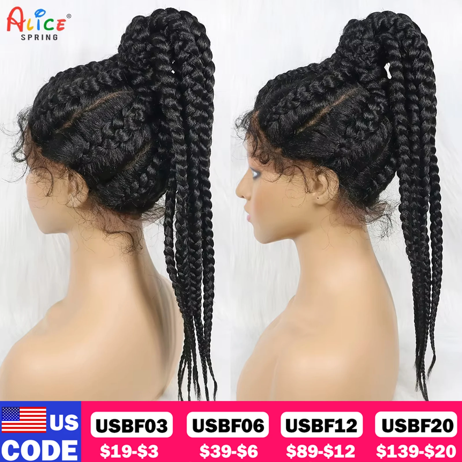 22inches Synthetic Lace Frontal Braided Wigs with Baby Hair Colorful Cornrow High Ponytail Braided Lace Wigs for Black Women