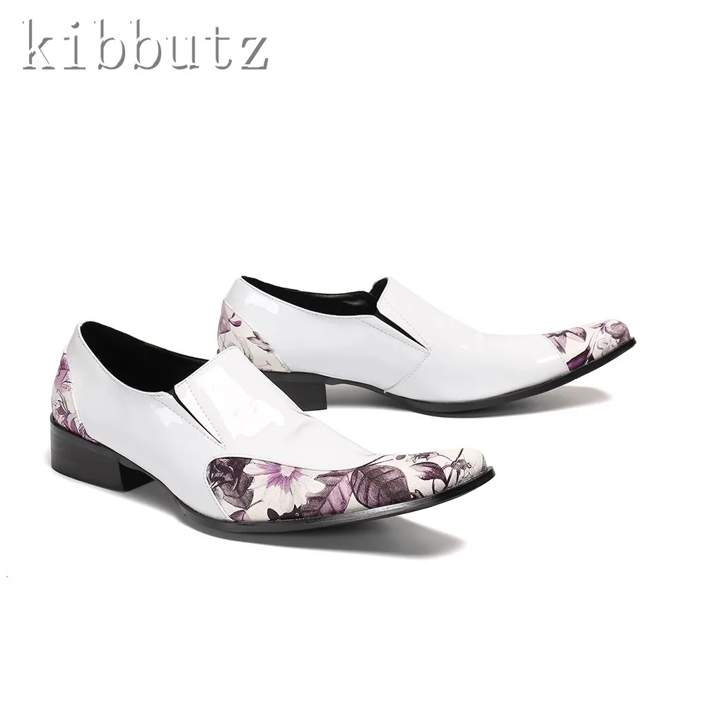 

Men Floral Print Slip On Oxfords Shoes British Style Spring New Squar Toe Genuine Leather Slip-On Business Suits Shoes