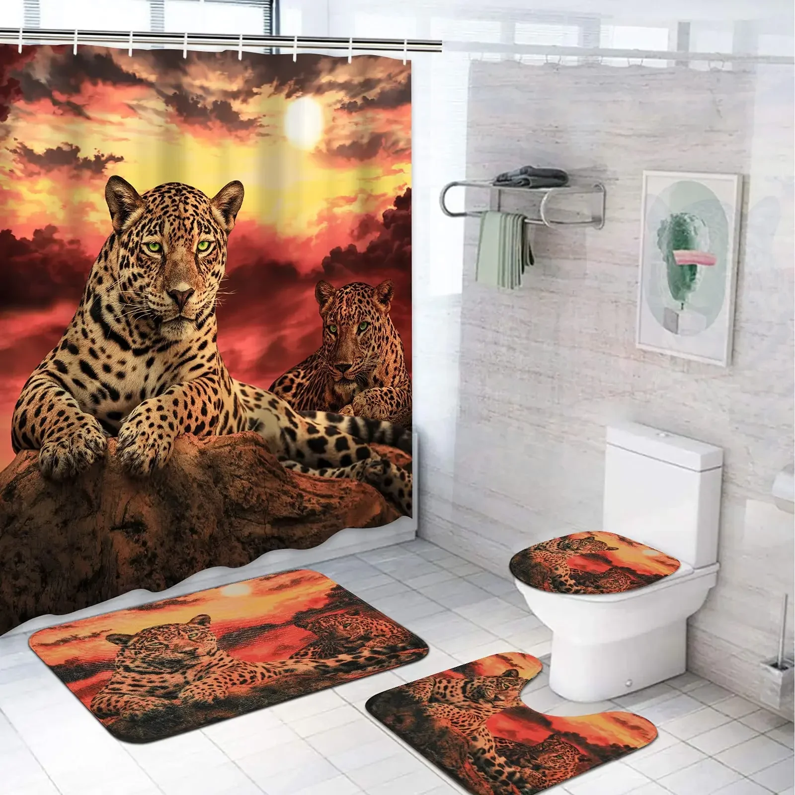 Fashion Lion African Woman Shower Curtain Set Bathroom   Afro Egyptian Lady Waterproof   Rugs  Mat Home Decor