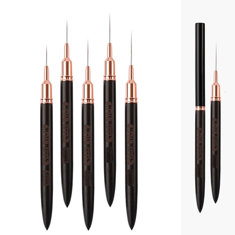 1/5PCS Sandelholz Griff Kunst Liner DIY Malerei Pinsel Zeichnung Linien Streifen Blume Malerei Stift UV Gel Pinsel