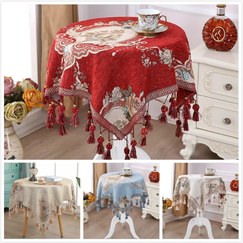 

European Exquisite Embroidered Fringe Lace Tablecloth Balcony Small Round Table Kitchen Restaurant Christmas Wedding Decoration