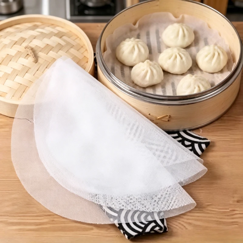 Non-Stick Silicone Steamer Mat Reusable Round Bamboo Steamer Mesh Mat Dim Sum Baking Pad Restaurant Kitchen Cooking Tool