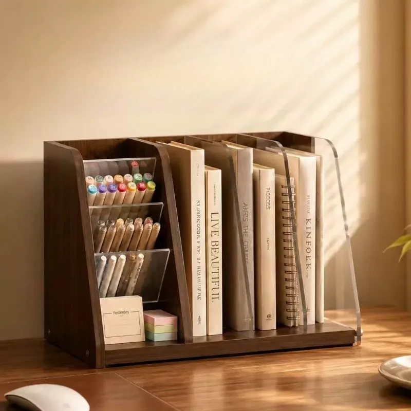 Wooden Acrylic Office Storage Marker Folder Post It Documents Desk Storage Containers Card Prateleiras Quarto Home Accessories
