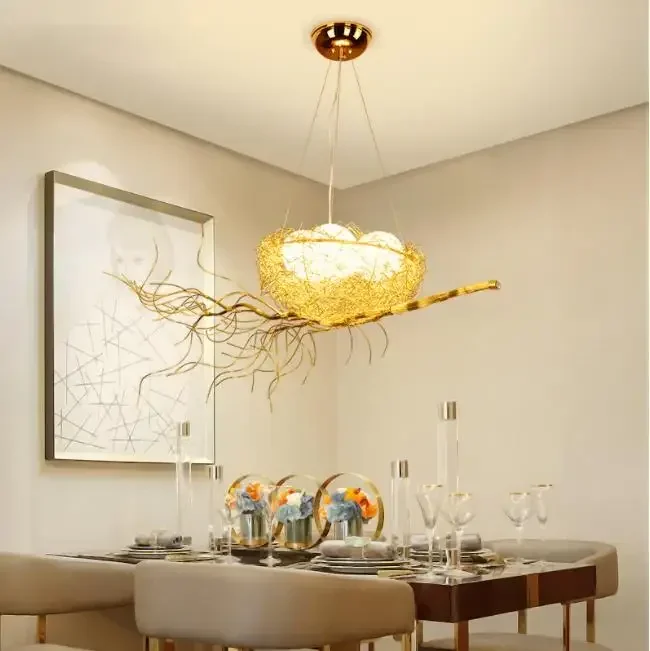 

Chandelier Modern Lighting For Golden Bird's Nest Dining Room Lustre de cristal Chandeliers Pendant Hanging Ceiling Fixtures