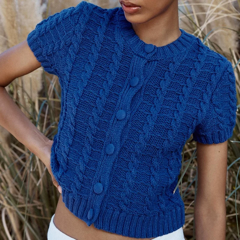 

Faionable Knitted ort Sve round Ne Outerwear with Protrusion Spring 2025 Women's Street Sle Polyester Fiber Regula...
