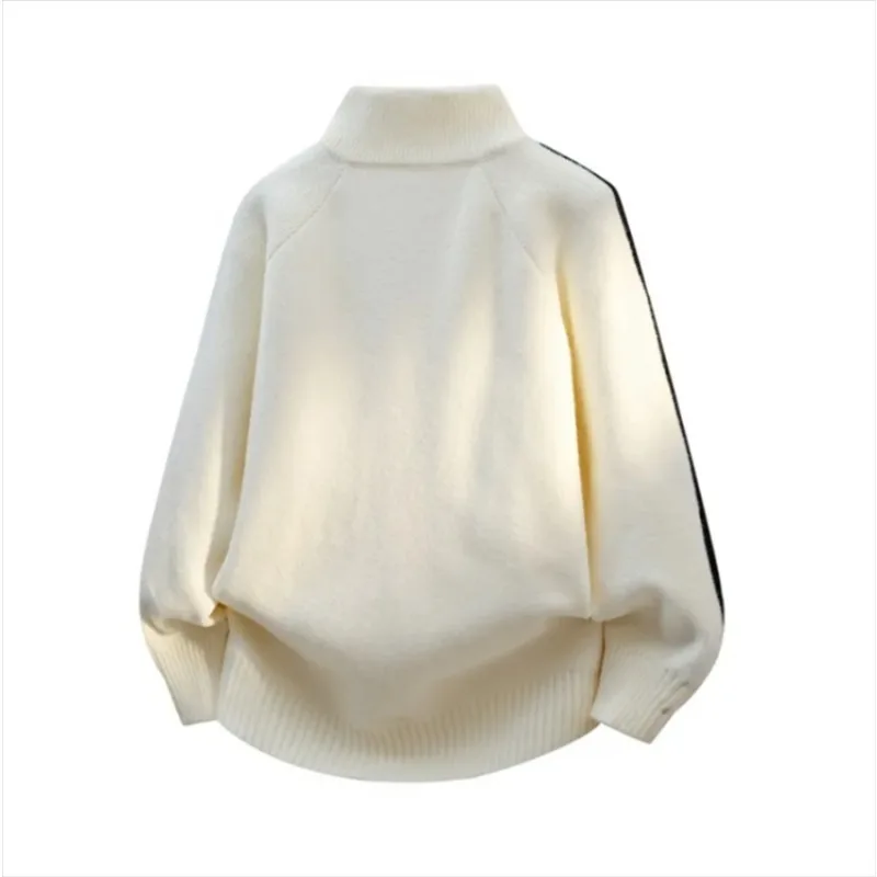 Vintage Preppy Half-Zip Sweater for Men Contrast Stripe Knit Pullover Korean Minimalist Men Women Warm Knitwear - Detail 1
