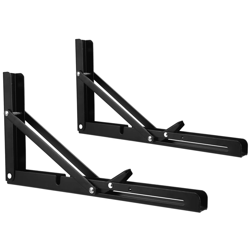 Black Triangle Folding Angle Bracket  Adjustable Wall Shelves,Mounted Table Shelves Home Hardware,12 Inch,2Pcs