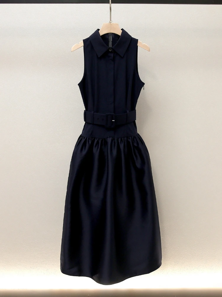 Autumn New Style Elegant and Noble High-end Knitted Patchwork Lapel A-line Large Skirt Long Vest Dress