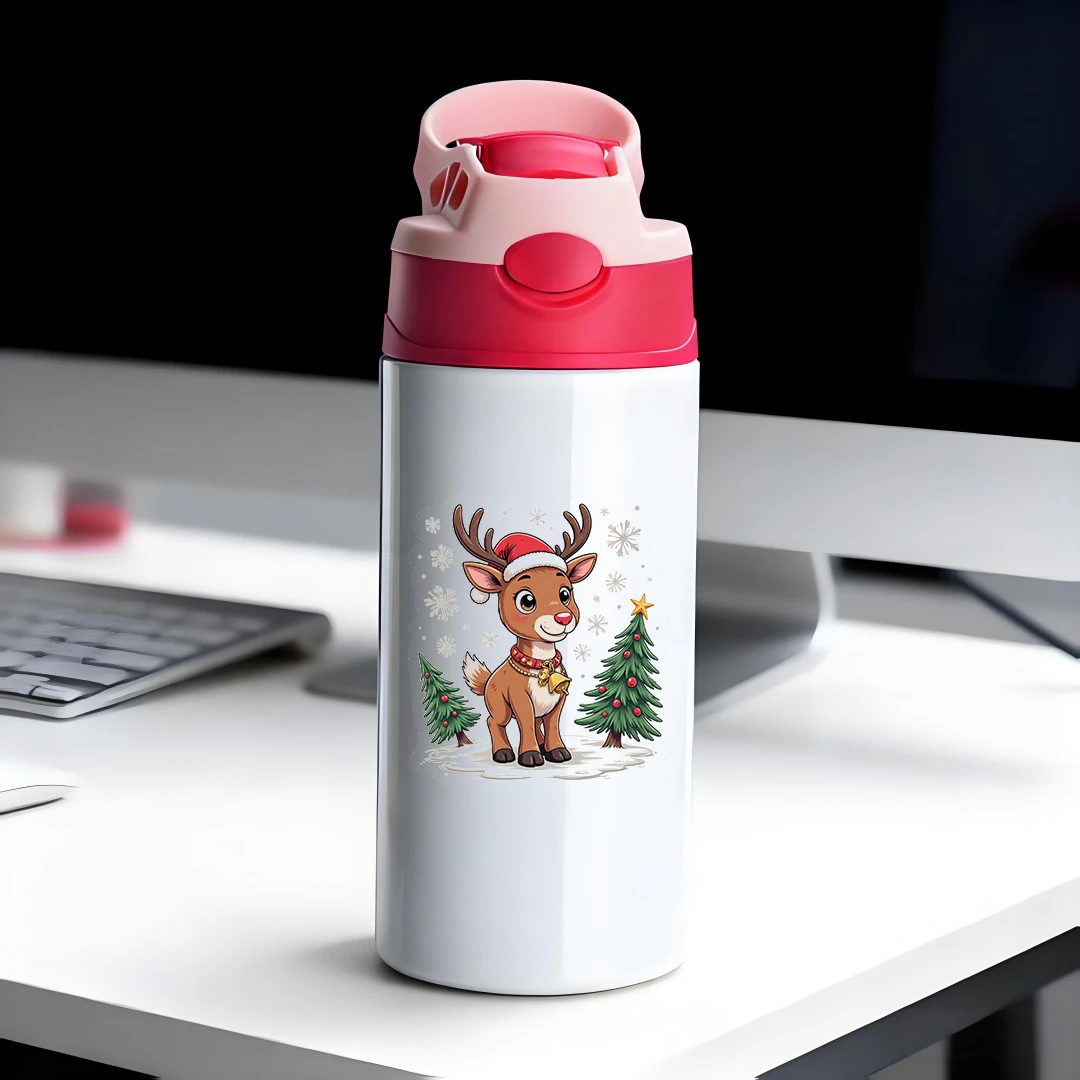 

304 Stainless Steel Insulated Cup + Cartoon Deer Christmas Hat Straw Cup Portable Children's Insulated Cup Christmas Gift