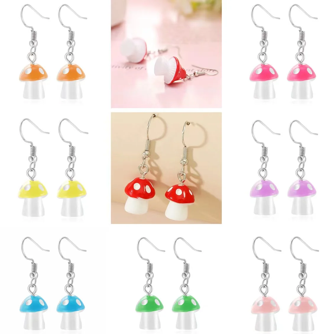 Earring For Women Resin Handmade Cartoons 7 Colors 3D Simulated Gradient Mushroom Drop Earrings Funny Gift