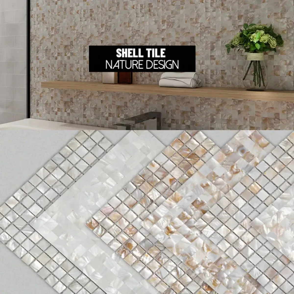Mosaico de concha, azulejos de pared naturales de nácar, papel tapiz de cocina, azulejo, fondo de baño, ducha, mosaico decorativo, pegatina de azulejo