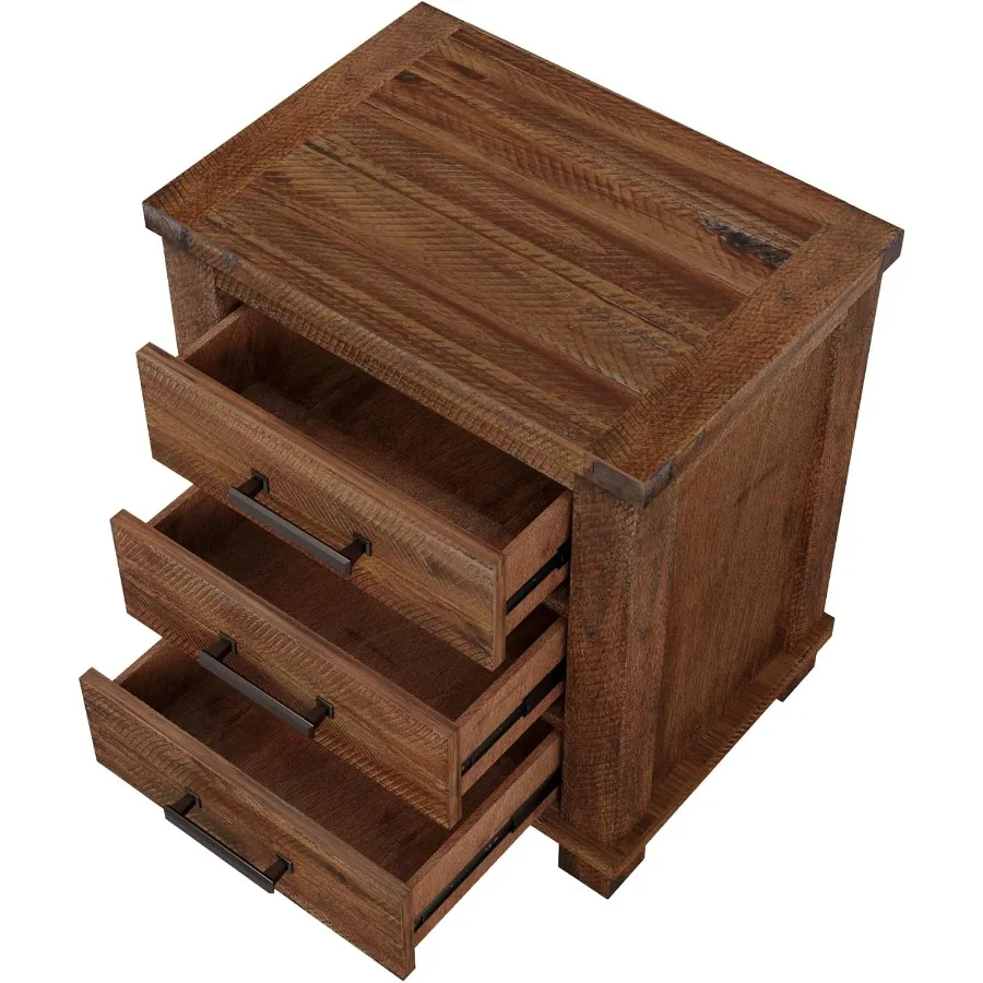 مزرعة 3 أدراج منضدة المستصلحة خشب الصنوبر طاولة السرير حامل ليلي أريكة طاولة نهاية جانبية مع مقابض معدنية عتيقة بالكامل