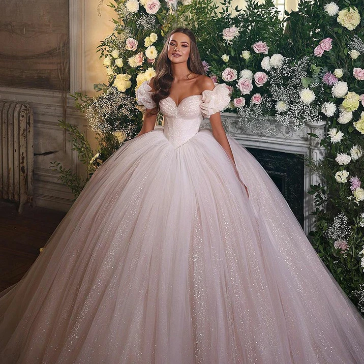 2023 Preciosos vestidos De baile vestido De Boda De Princesa corsé escote corazón brillo tul vestidos De novia bata De Mariee vestidos De boda