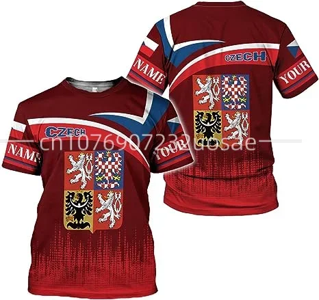 Czech Flag & Coat of Arms Graphic Tee Summer Casual Streetwear Men's Fashion Loose T-shirts Boy Oversized Short Sleeve Tops