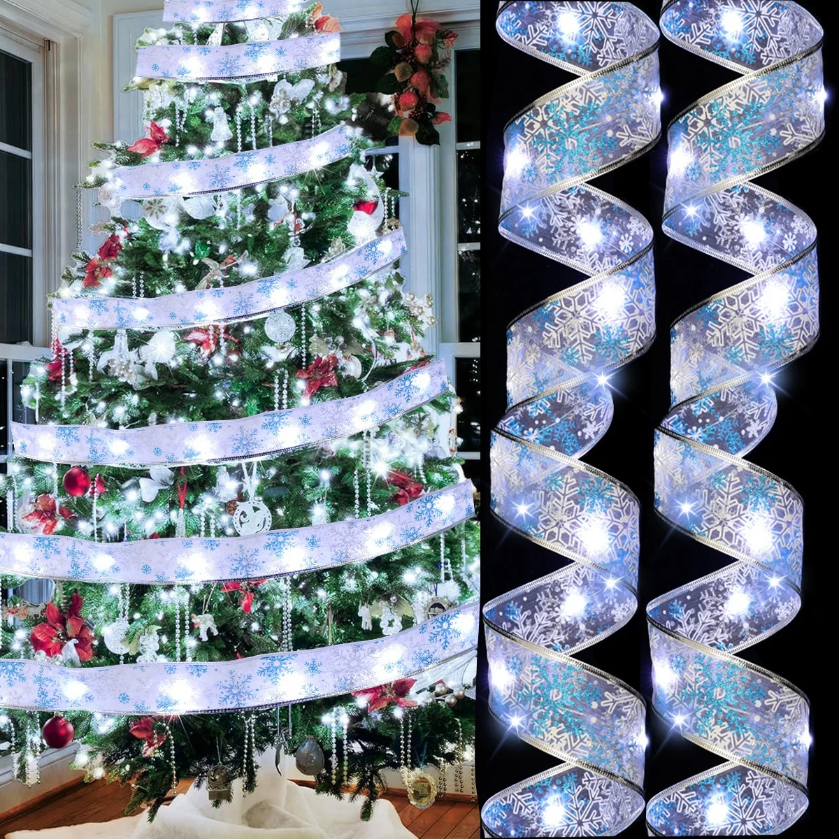 Christmas Ribbon Fairy Light Christmas Decoration 2024 Bows String Light Tree Ornaments For Home 2024 Xmas Decor New Year Navida