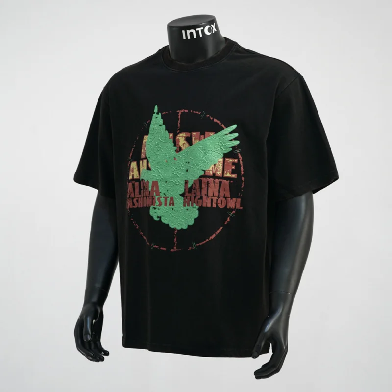 

Retro vintage foam printed short sleeved T-shirt men's 2025 summer trendy brand loose nostalgic top