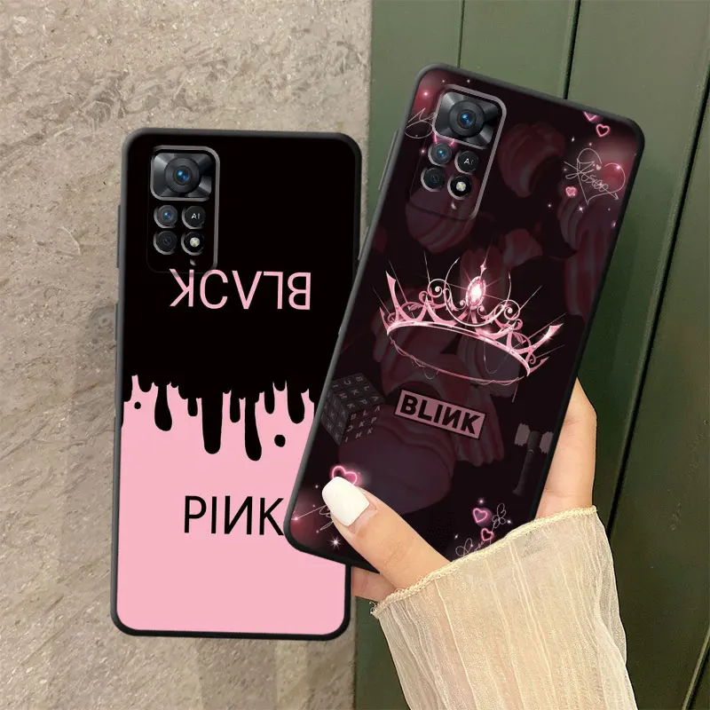 Black Korea Pink Phone Case for Xiaomi Redmi Note 11S 12 11T 9S 8 7 9 10S 8T 9T 11 Pro 10 Lite Note11 11E TPU Soft Cover Coque