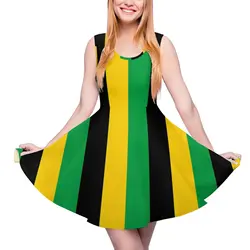 Jamaica Flag Print Dress Vertical Striped Sexy Dresses Sleeveless Streetwear Oversized Skate Dress Women Custom Clothes