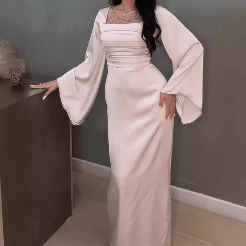 

2025 Spring/Summer New Cross border Foreign Trade Women's Clothing Middle East Kraft Tan Diamond Chain Long Evening Dress