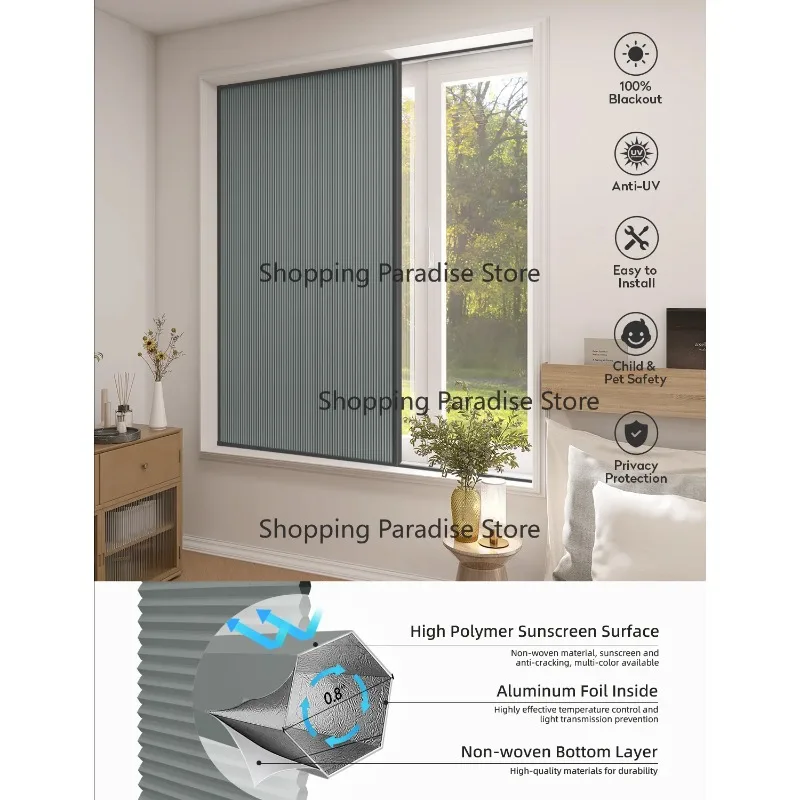 A-nti-UV Blackout Honeycomb Shades 20mm Cellular Blind Screen for Sliding Door Window - Easy Install Perfect Fit