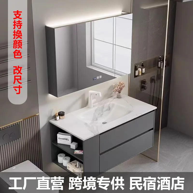 

Rock slab hot bending integrated basin bathroom cabinet combination rock
