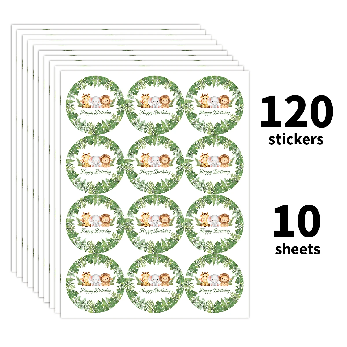 120 Stück/10 Blatt Happy Birthday-Aufkleber – süßes Tiermotiv, DIY-Scrapbooking, Tagebuch und Schulbedarf, Geschenkverpackungsetikett, Party-Dekoration