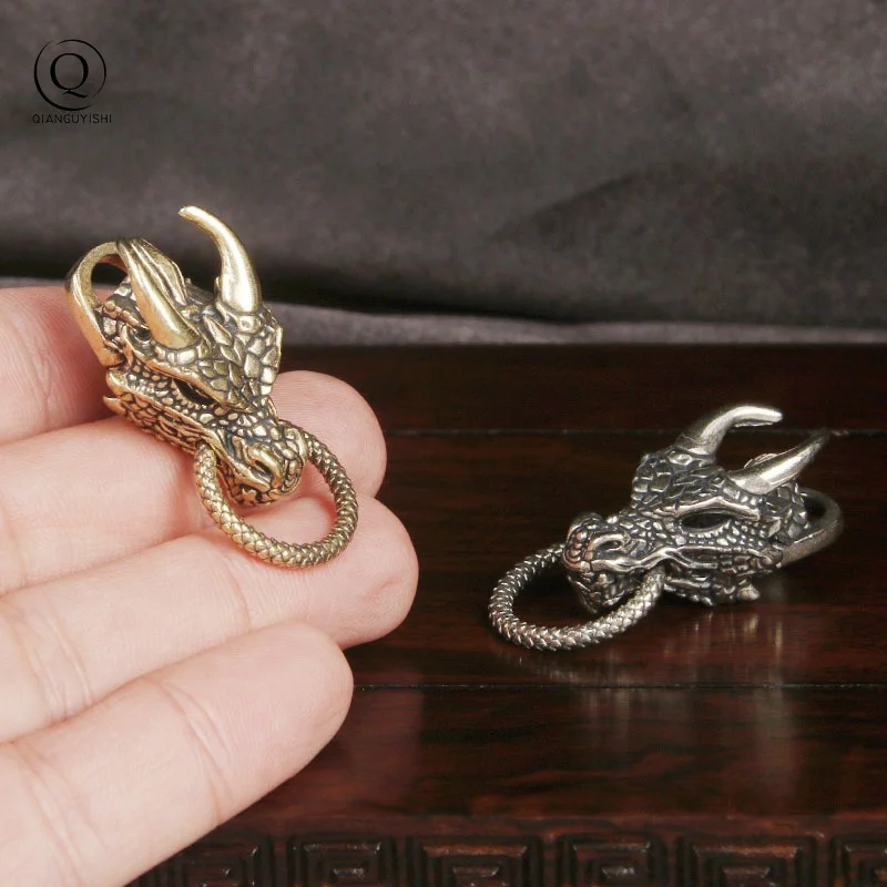 Dragon Head Brass Buckle EDC Outdoor DIY Woven Paracord Survival Bracelets Supplies Accessories Retro Umbrella Rope Lanyard Bead