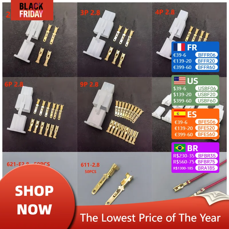 2.8mm 1P 2P 3P 4P 6P 9P Automotive Quick connection Electrical Wire Connector Male Female Cable Terminal Plug Kits Motorcycle